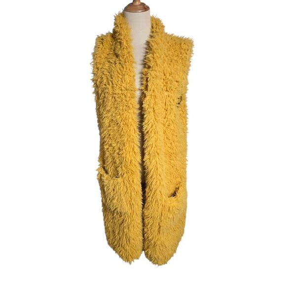 Ashley By 26 International Fuzzy Goldenrod Yellow Midi Vest - Picture 1 of 7